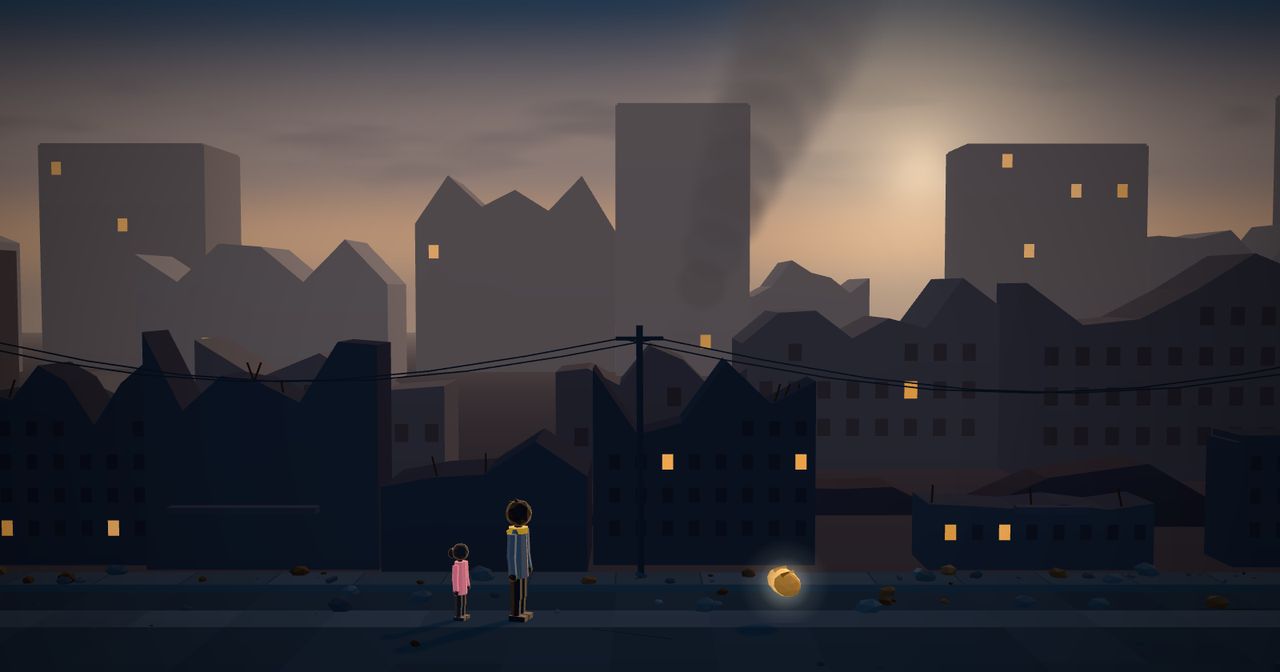 Kiaan and Mira at the start of their journey, with a loaf of bread on the street ahead